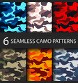 set of 6 pack camouflage seamless patterns vector image