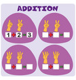 addition worksheet with hand gestures vector image