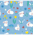 seamless pattern with cute spring rabbits vector image
