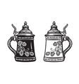 two german stein beer mugs black and white hand vector image vector image