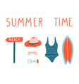 summer vacation set surfboard swimsuit vector image