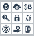 cryptocurrency mining icon set in glyph style vector image