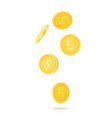 golden coins flying down on white background vector image