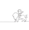 single one line drawing happy little girl riding vector image