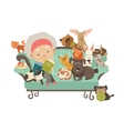 old woman with her cats and dogs vector image vector image