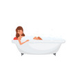 young woman taking bath in bubble bathtub people vector image