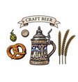 german stein beer mug bavarian pretzel hop cone vector image vector image