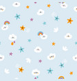 clouds rainbows and stars on blue nursery vector image