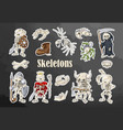 halloween skeletons art stickers set cartoon hand vector image
