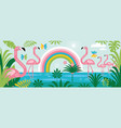 flamingo rainbow palm leaves vector image vector image