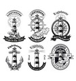 monochrome emblems with lighthouse set vector image