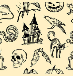 halloween seamless pattern with hand drawn vector image vector image