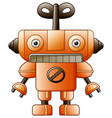 Cute robot cartoon with green eyes isolated on whi