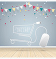 computer mouse cart online shopping concept vector image vector image