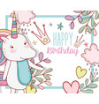happy birthday with cute unicorn decoration vector image