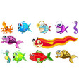 sea animals cartoon collection vector image