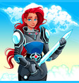 female knight is holding the sword in her hands vector image vector image