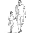 father with his daughter strolling in a sunny vector image