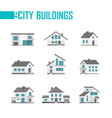 nine small city buildings set of icons vector image