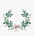 christmas wreath with branches and mistletoe vector image
