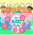 easter party poster with flowers and children vector image vector image