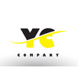 yc y c black and yellow letter logo with swoosh vector image