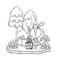 little rabbit with gift and balloons helium vector image