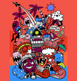 with hand drawn doodle cute monster and summer vector image vector image