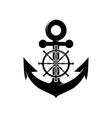 an anchor with ship steering wheel in monochrome vector image