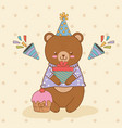 birthday card with cute bear teddy woodland vector image
