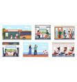passengers in different city transport ship bus vector image