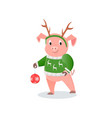 pig in deer horns and knitted sweater new year vector image