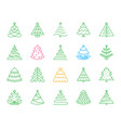 Christmas tree simple color line icons set vector image Christmas tree simple color line icons set