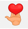 hand giving red heart icon cartoon style vector image vector image