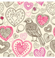 retro birds hearts doodles pattern vector image vector image