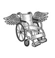 wheelchair with wings sketch engraving vector image
