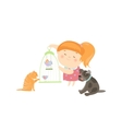 cute girl surrounded by different types of pets vector image vector image