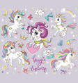 set cartoon unicorns stickers vector image vector image