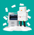 businessman in pile of office papers and printer vector image
