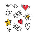 set of stars and hearts hand drawn doodle vector image