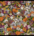 cartoon cute doodles hand drawn halloween seamless vector image vector image