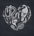 tropical animals heart vintage design hand drawn vector image