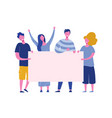 people standing together and holding blank banner vector image