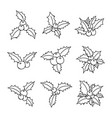holly berry doodle icon set drawing sketch vector image