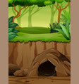 background scene with underground cave in jungle vector image