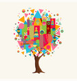 colorful tree concept with fun geometric shapes vector image