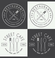 set vintage restaurant linear logo badge vector image