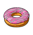 donut with pink icing and white stripes vector image