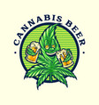 happy cannabis leaves with two beer mascot badge vector image vector image