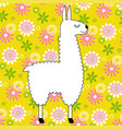 white llama on yellow floral pattern vector image
